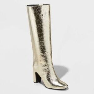 Women's Metallic Gold Knee-High Block Heel Boots